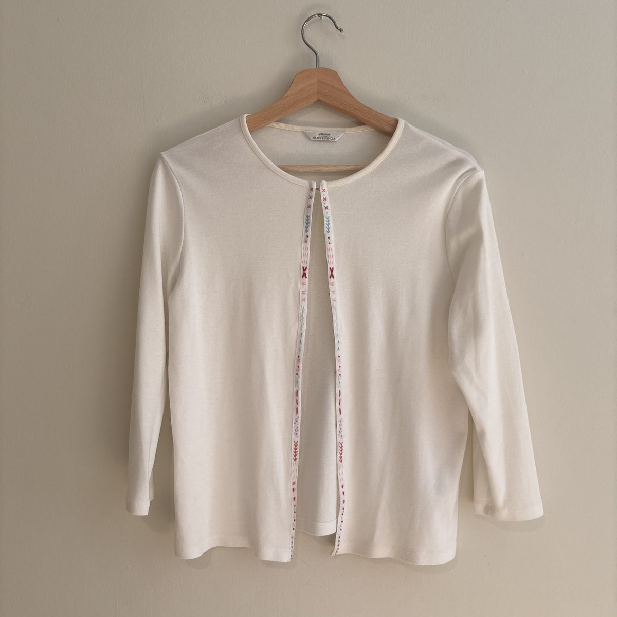Vintage St Michael | White Embroidered Cardigan Top | 90s Folk | UK 12