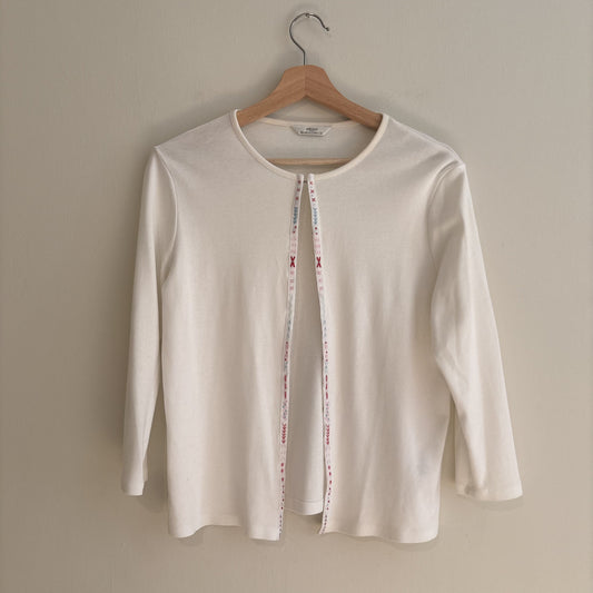 Vintage St Michael | White Embroidered Cardigan Top | 90s Folk | UK 12