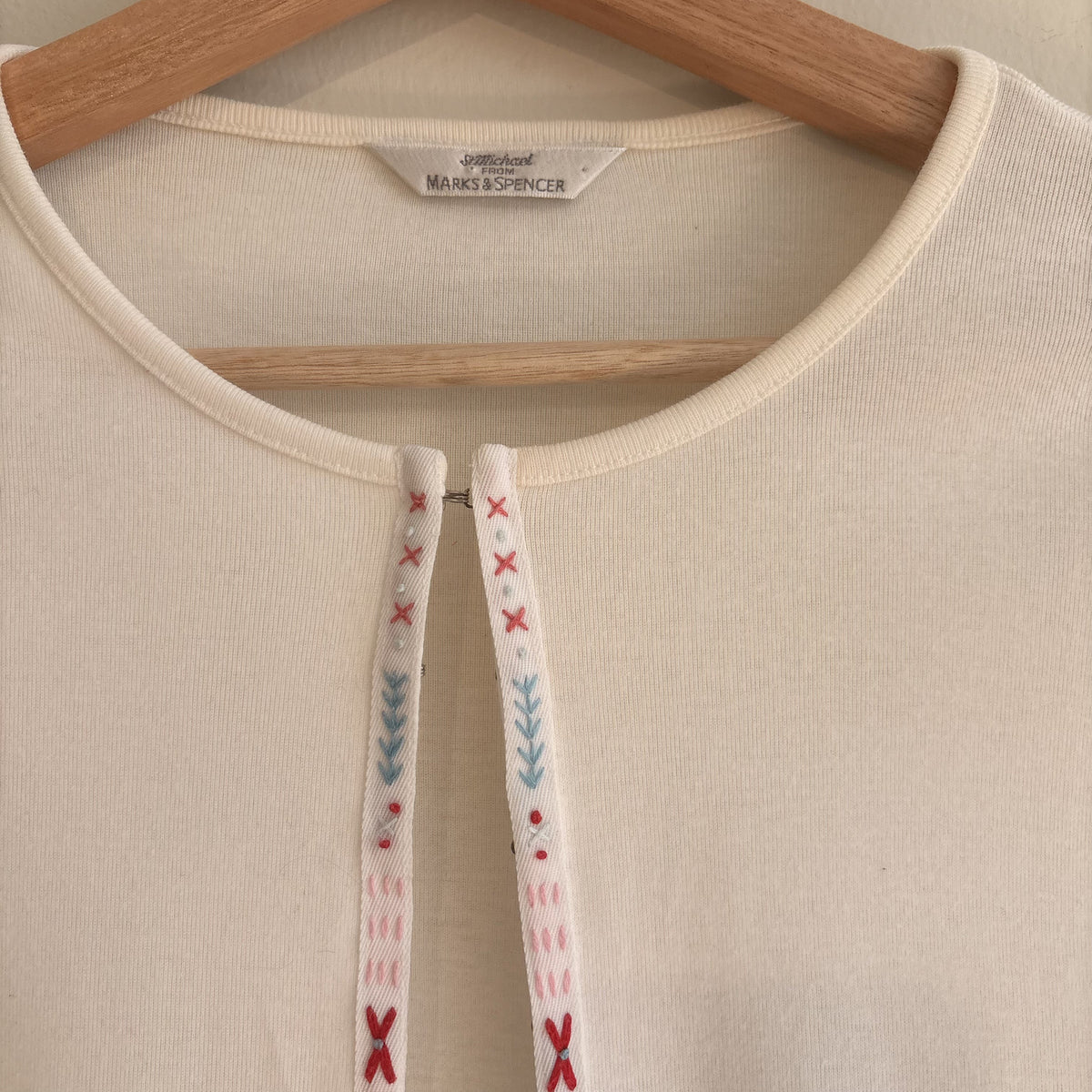 Vintage St Michael | White Embroidered Cardigan Top | 90s Folk | UK 12