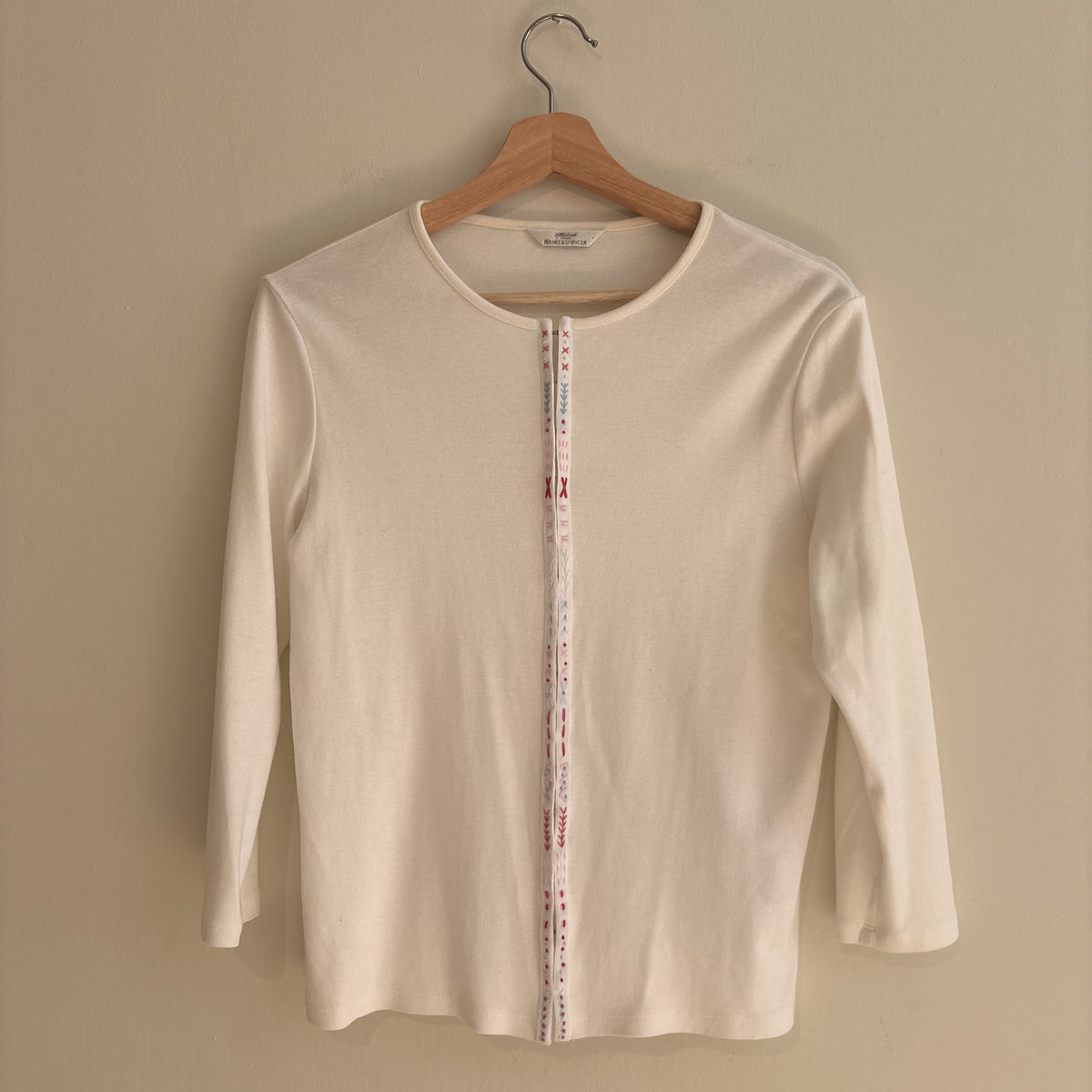 Vintage St Michael | White Embroidered Cardigan Top | 90s Folk | UK 12