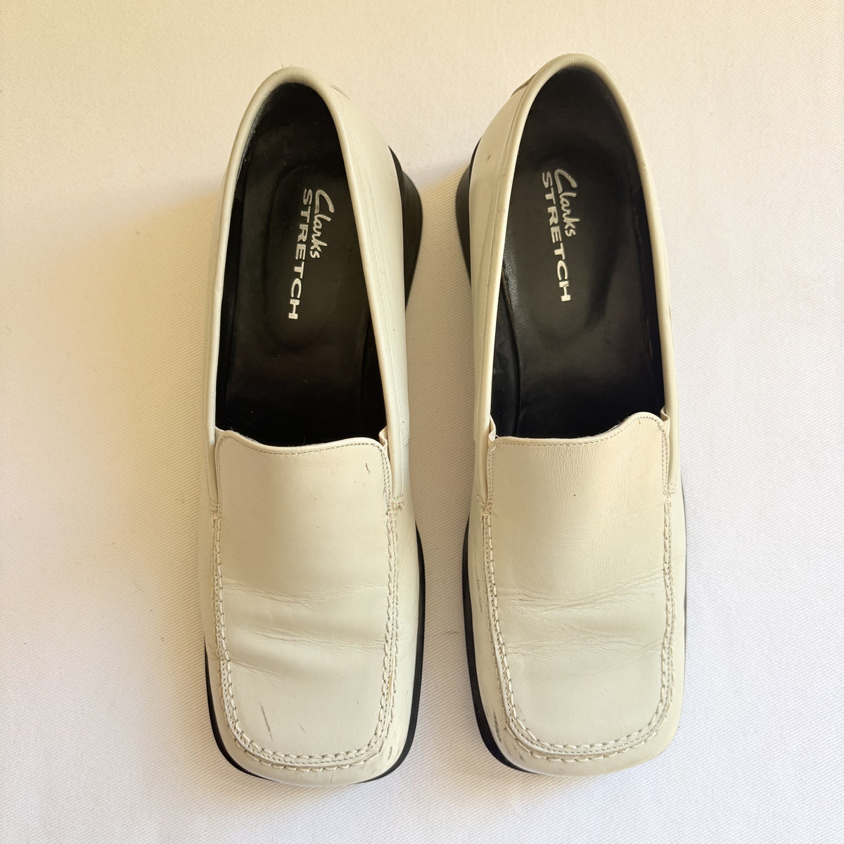 Vintage Clarks | Leather Square Toe Loafers | Cream | 90s Y2K | UK 5.5