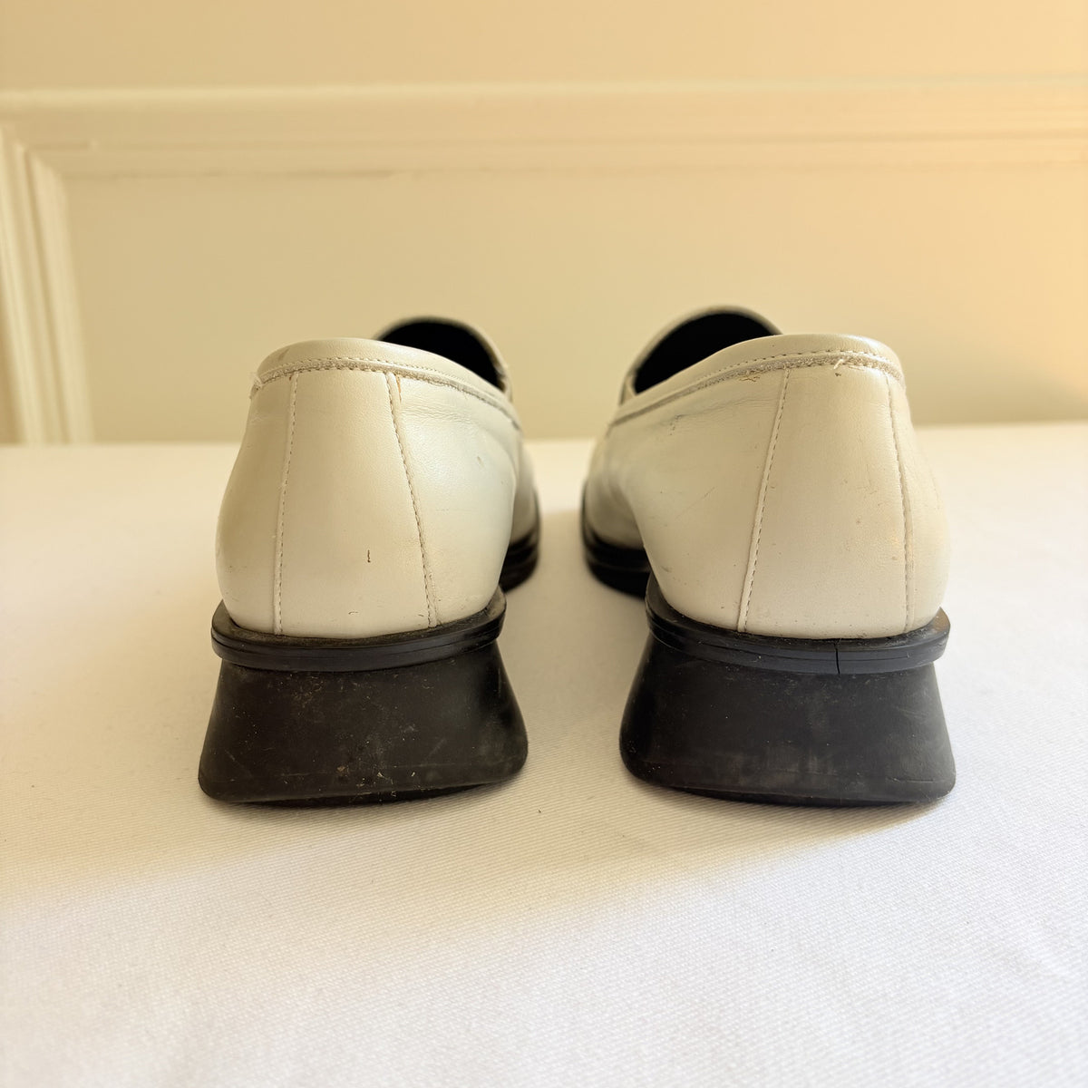 Vintage Clarks | Leather Square Toe Loafers | Cream | 90s Y2K | UK 5.5