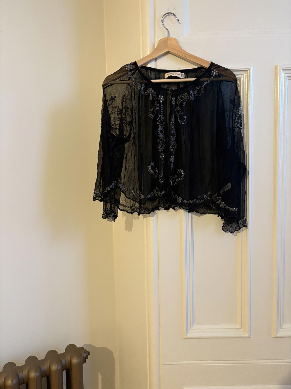 Vintage Y2K Topshop Kate Moss Beaded Sheer Top – UK 10 - Dark Romantic