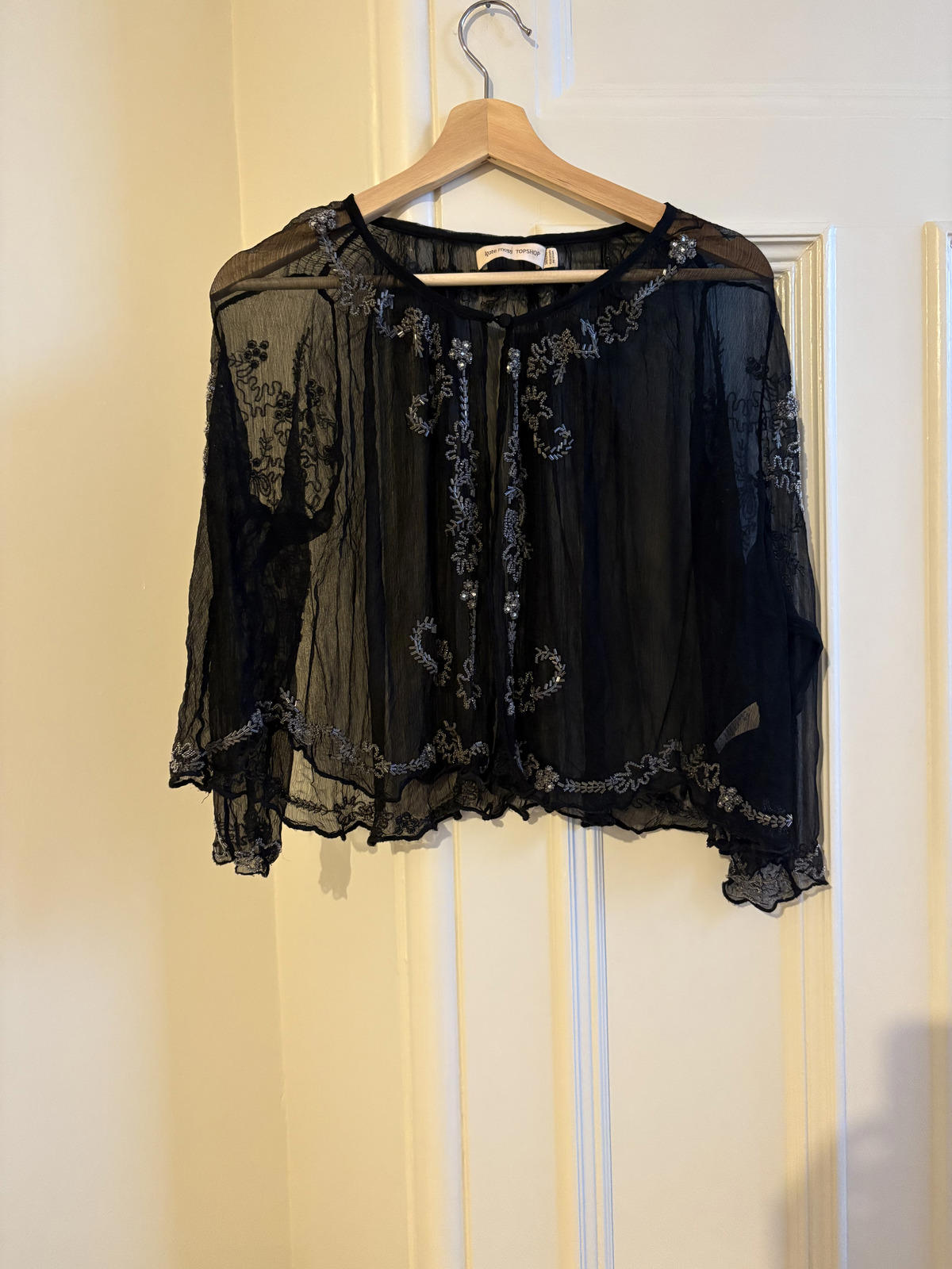 Vintage Y2K Topshop Kate Moss Beaded Sheer Top – UK 10 - Dark Romantic