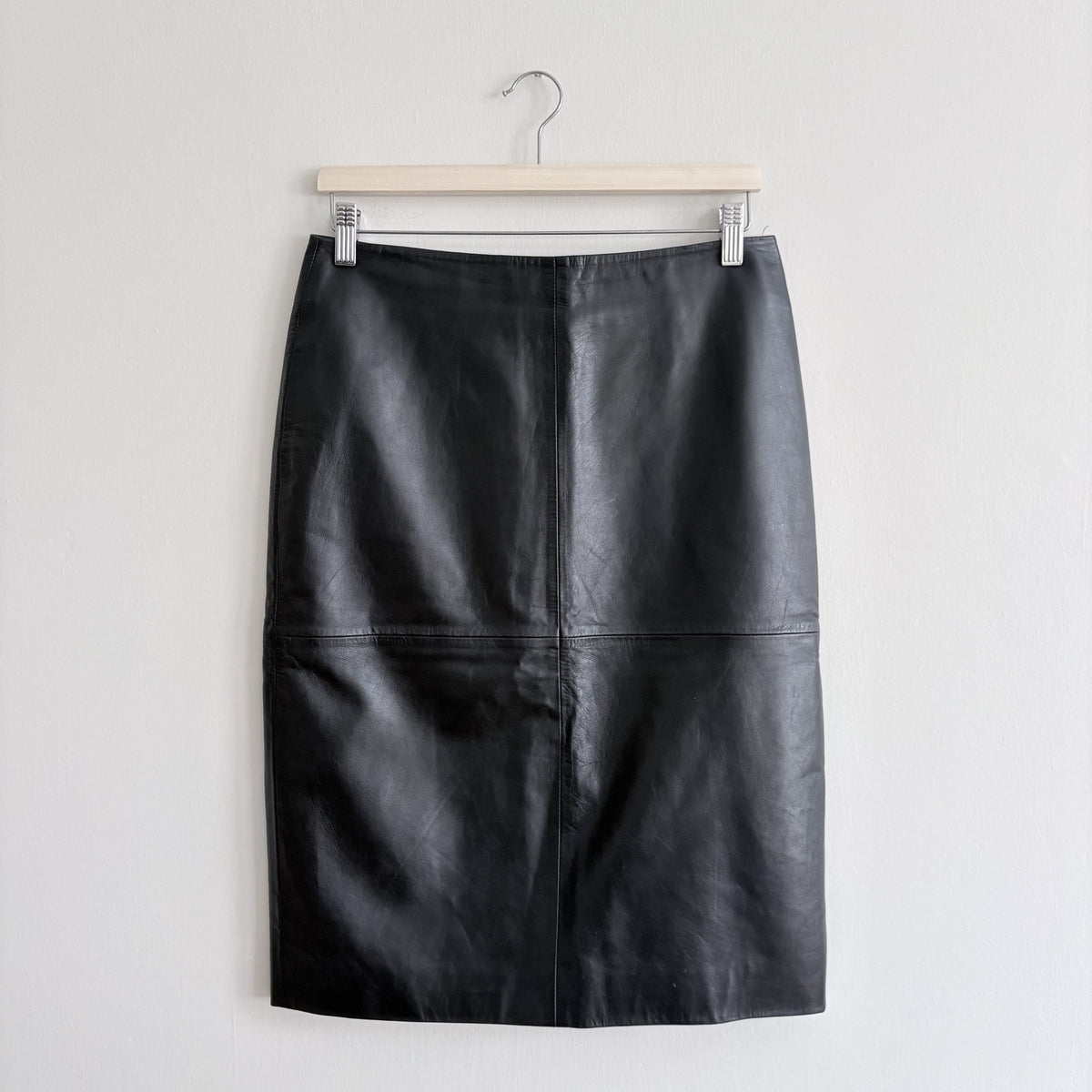 Cofi Leather Pencil Skirt, Black, UK 12, 90s Minimalist, Office Siren, Y2K