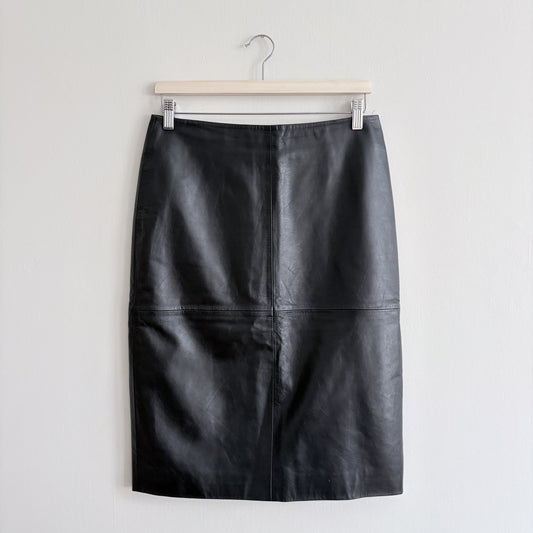 Cofi Leather Pencil Skirt, Black, UK 12, 90s Minimalist, Office Siren, Y2K