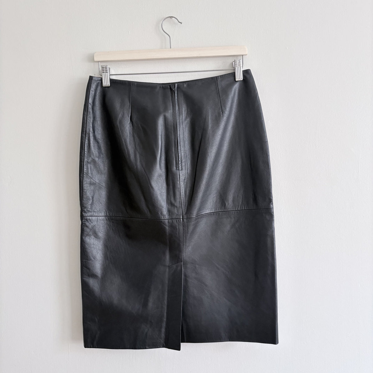 Cofi Leather Pencil Skirt, Black, UK 12, 90s Minimalist, Office Siren, Y2K