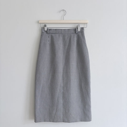 Houndstooth Midi Skirt, Black & White, UK 10, 70s, Heritage, Dark Academia