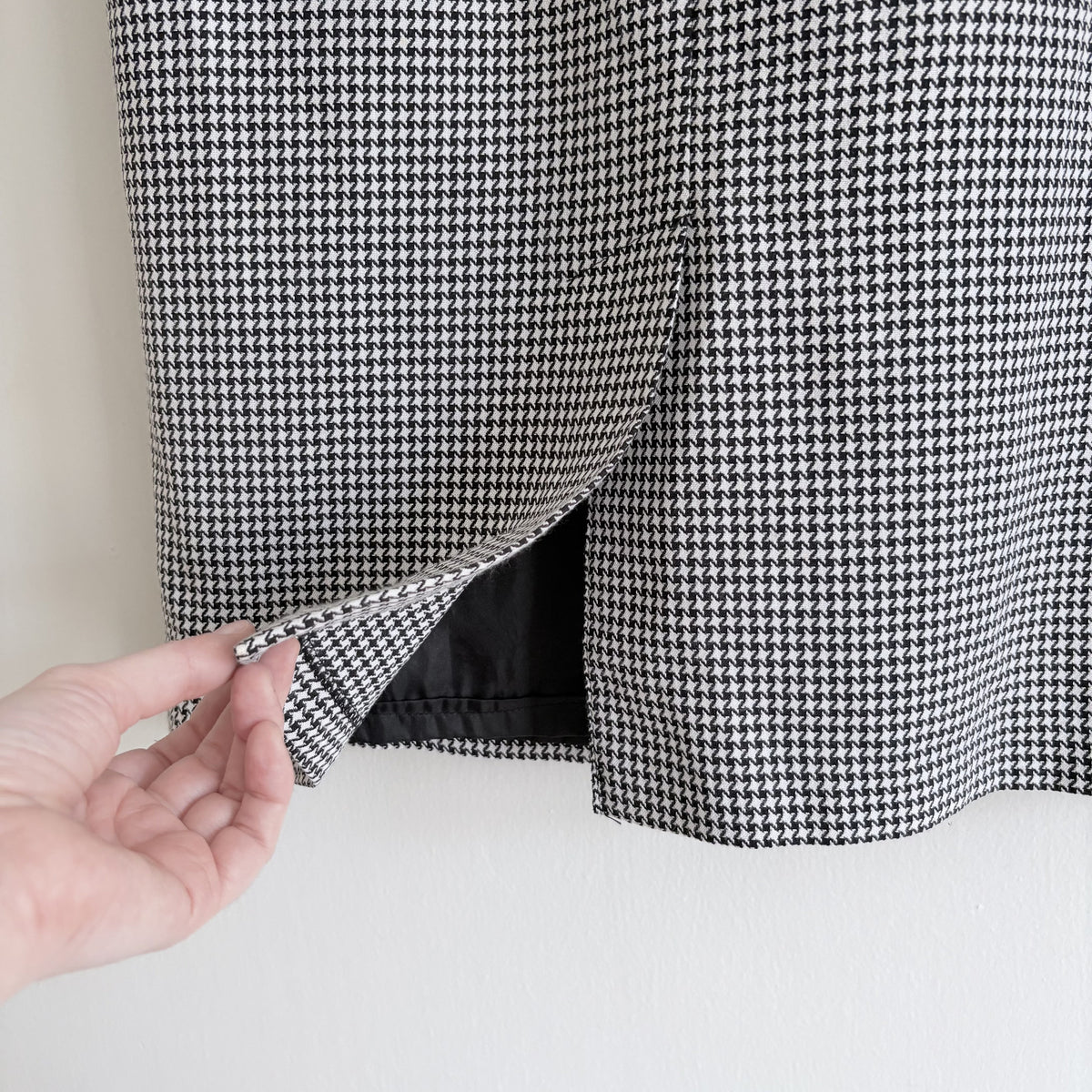 Houndstooth Midi Skirt, Black & White, UK 10, 70s, Heritage, Dark Academia