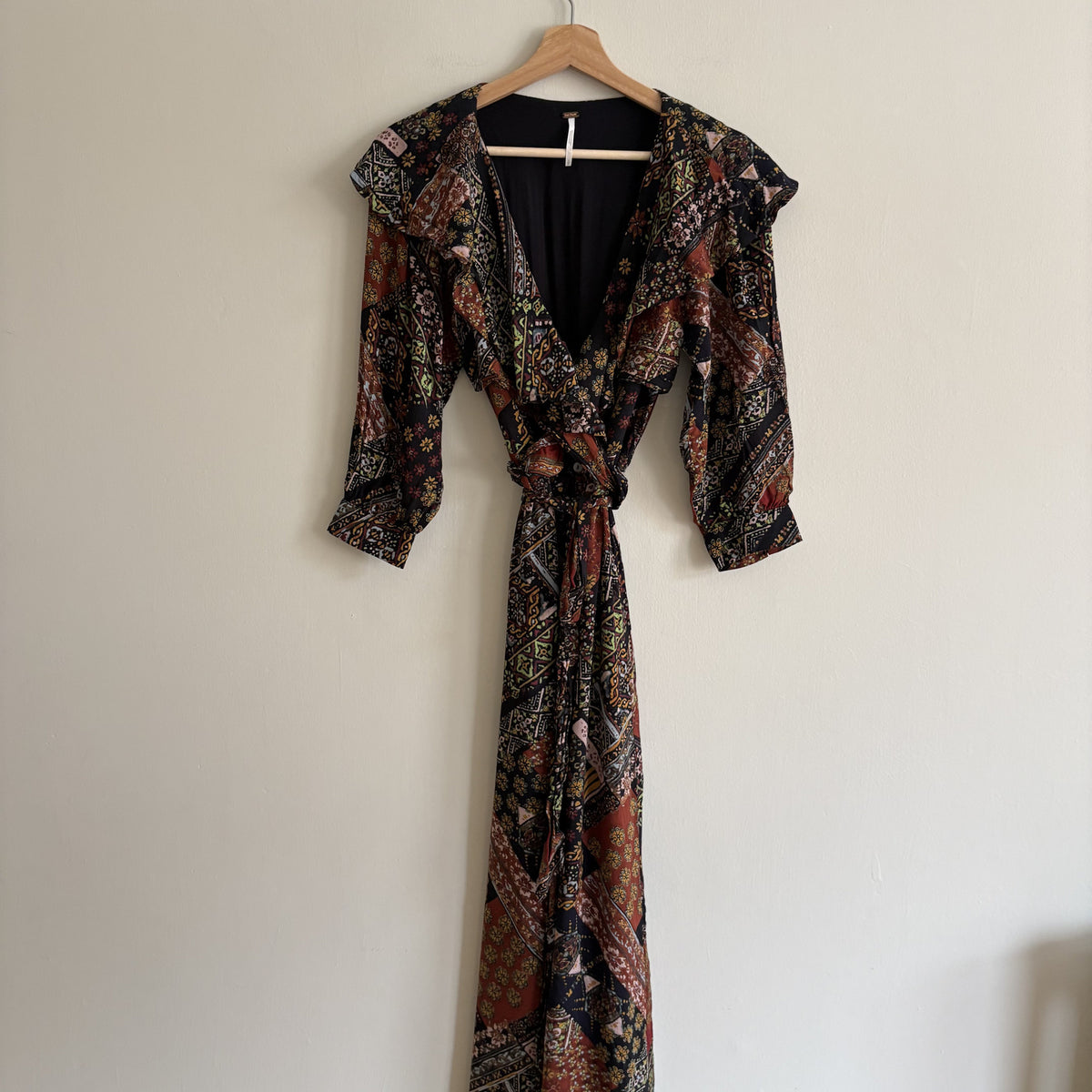Free People Maxi Wrap Dress Brown Maroon Size S, Boho, Whimsigoth, Folk Romantic