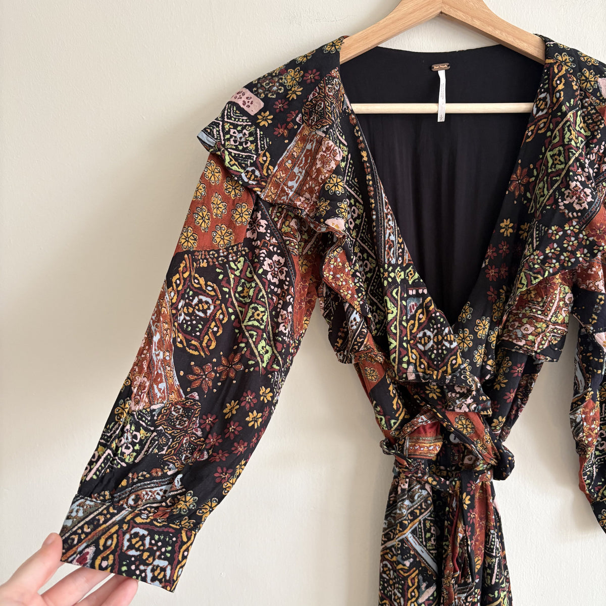 Free People Maxi Wrap Dress Brown Maroon Size S, Boho, Whimsigoth, Folk Romantic
