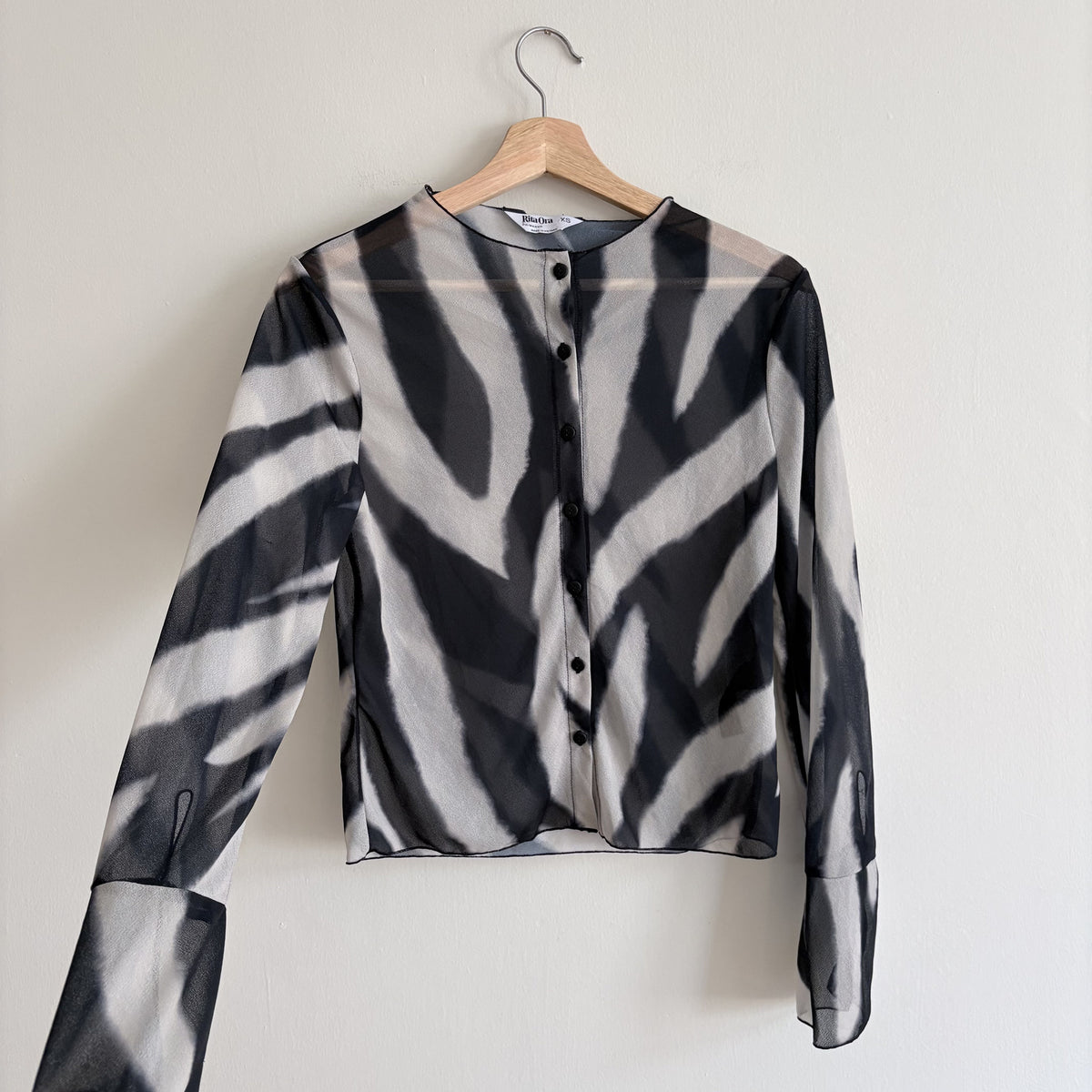 Rita Ora x Primark Mesh Cardigan Top, Black & Grey, XS, Y2K, Indie Sleaze, Zebra