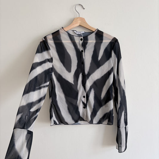 Rita Ora x Primark Mesh Cardigan Top, Black & Grey, XS, Y2K, Indie Sleaze, Zebra