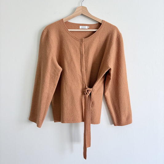 Masai Merino Wool Tie Cardigan, Burnt Orange, XL, Scandi, Quiet Luxury, Folk