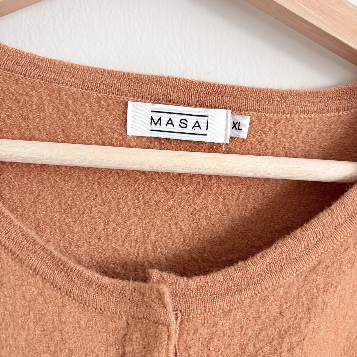 Masai Merino Wool Tie Cardigan, Burnt Orange, XL, Scandi, Quiet Luxury, Folk