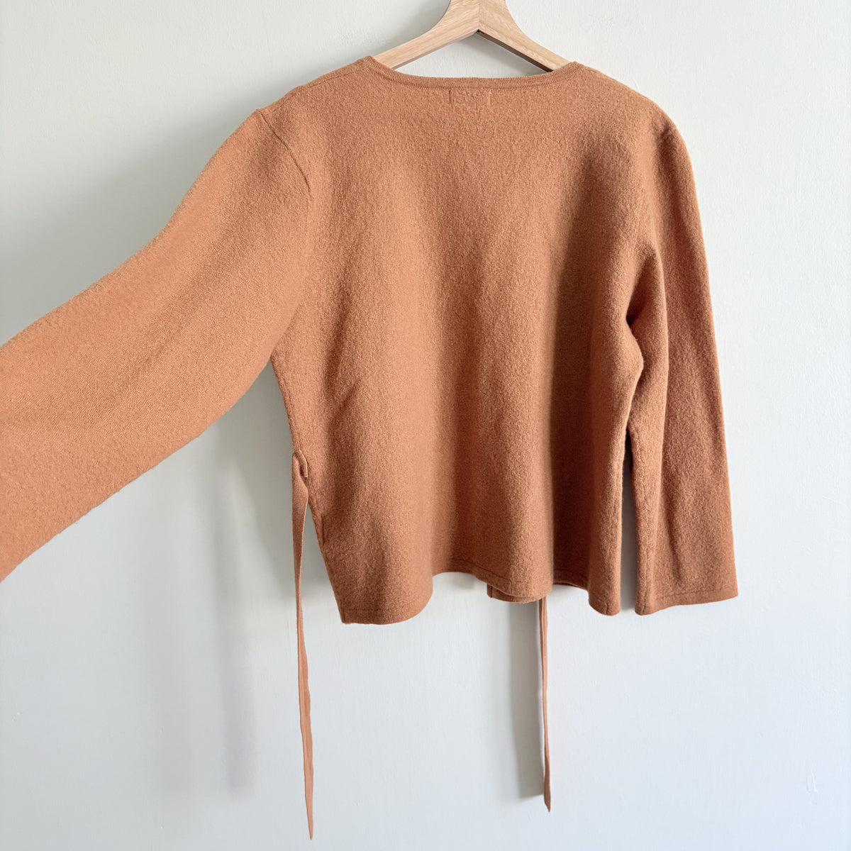 Masai Merino Wool Tie Cardigan, Burnt Orange, XL, Scandi, Quiet Luxury, Folk