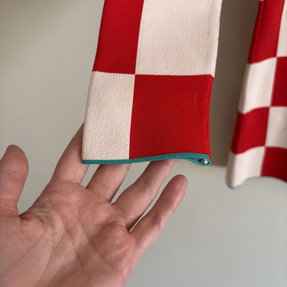 Vintage Zara Checkerboard Knit Mini Dress, Red & Cream, Size S, Retro, Halloween