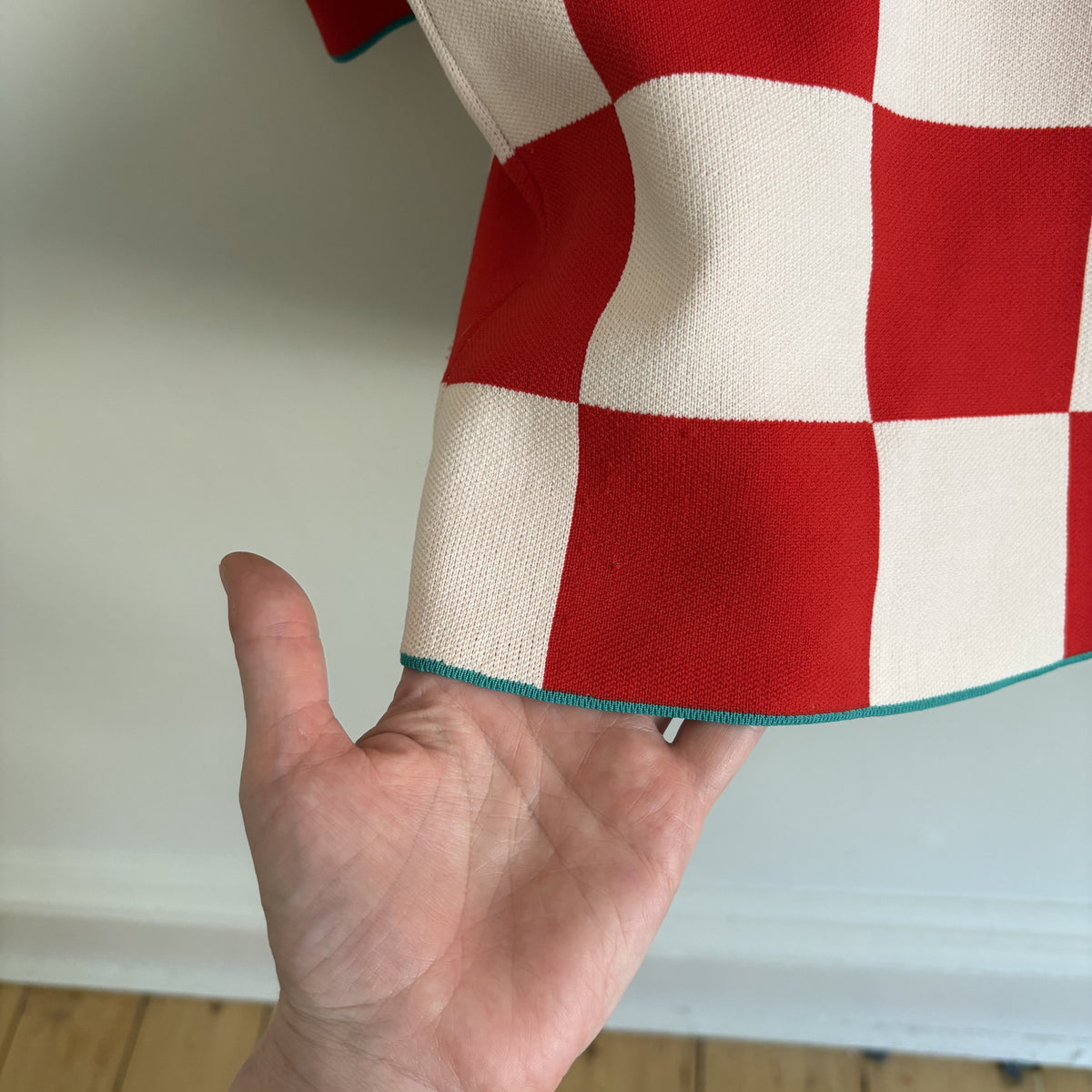 Vintage Zara Checkerboard Knit Mini Dress, Red & Cream, Size S, Retro, Halloween