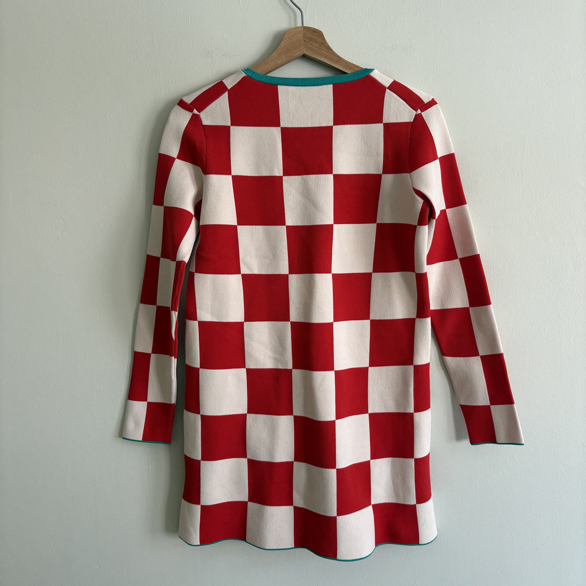 Vintage Zara Checkerboard Knit Mini Dress, Red & Cream, Size S, Retro, Halloween