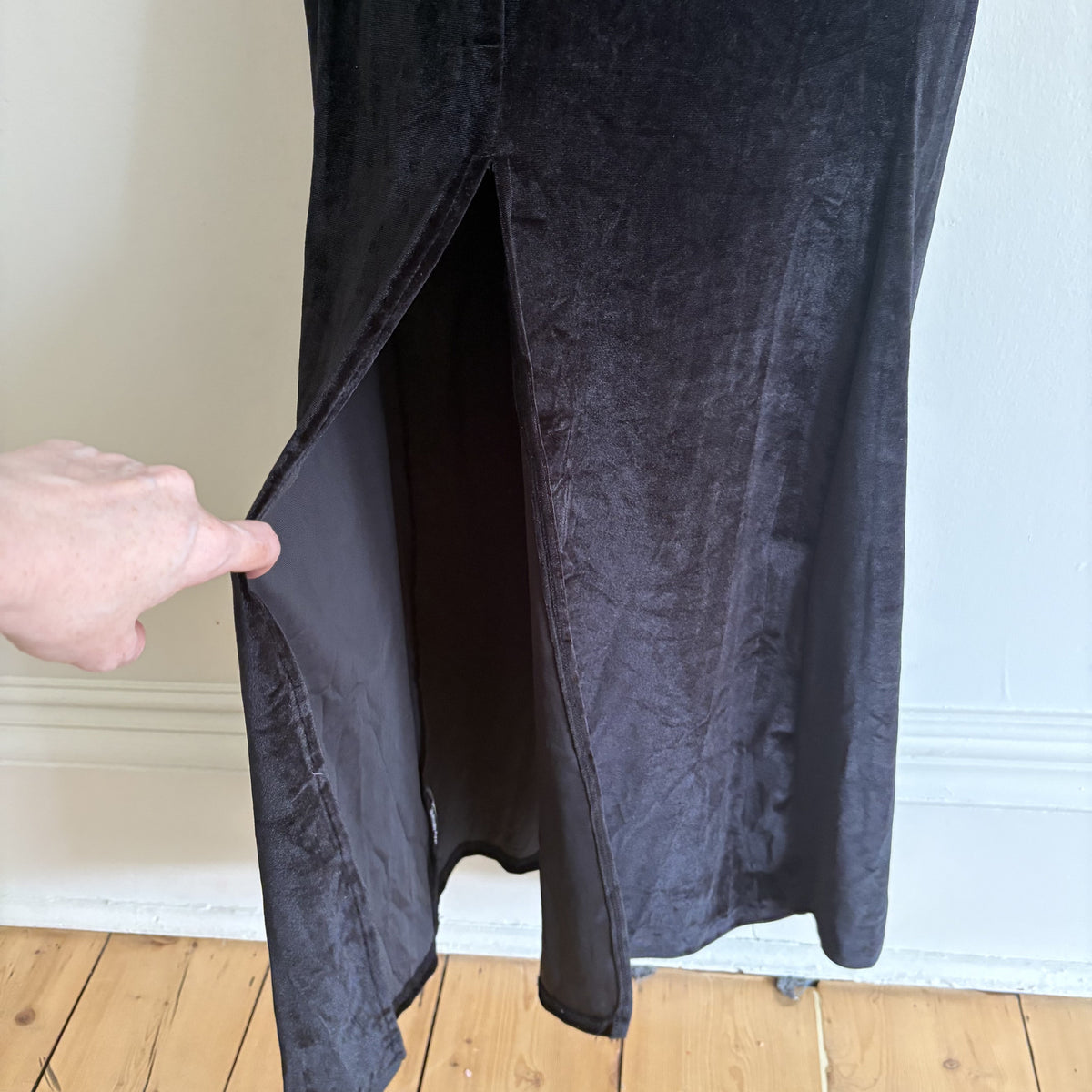 Nanameei Velvet Maxi Dress, Black, Size S, Gothic, Vamp Romantic, Halloween
