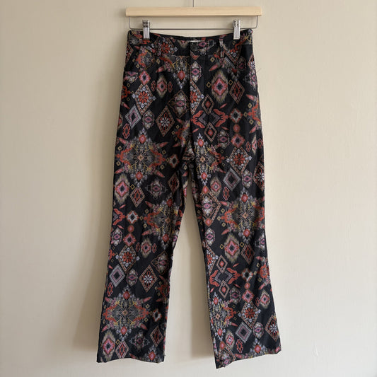 Vintage Zara Printed Trousers, Black Multi, XS, Whimsigoth, Boho, Folk, 90s