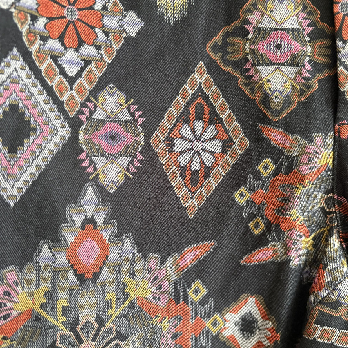 Vintage Zara Printed Trousers, Black Multi, XS, Whimsigoth, Boho, Folk, 90s