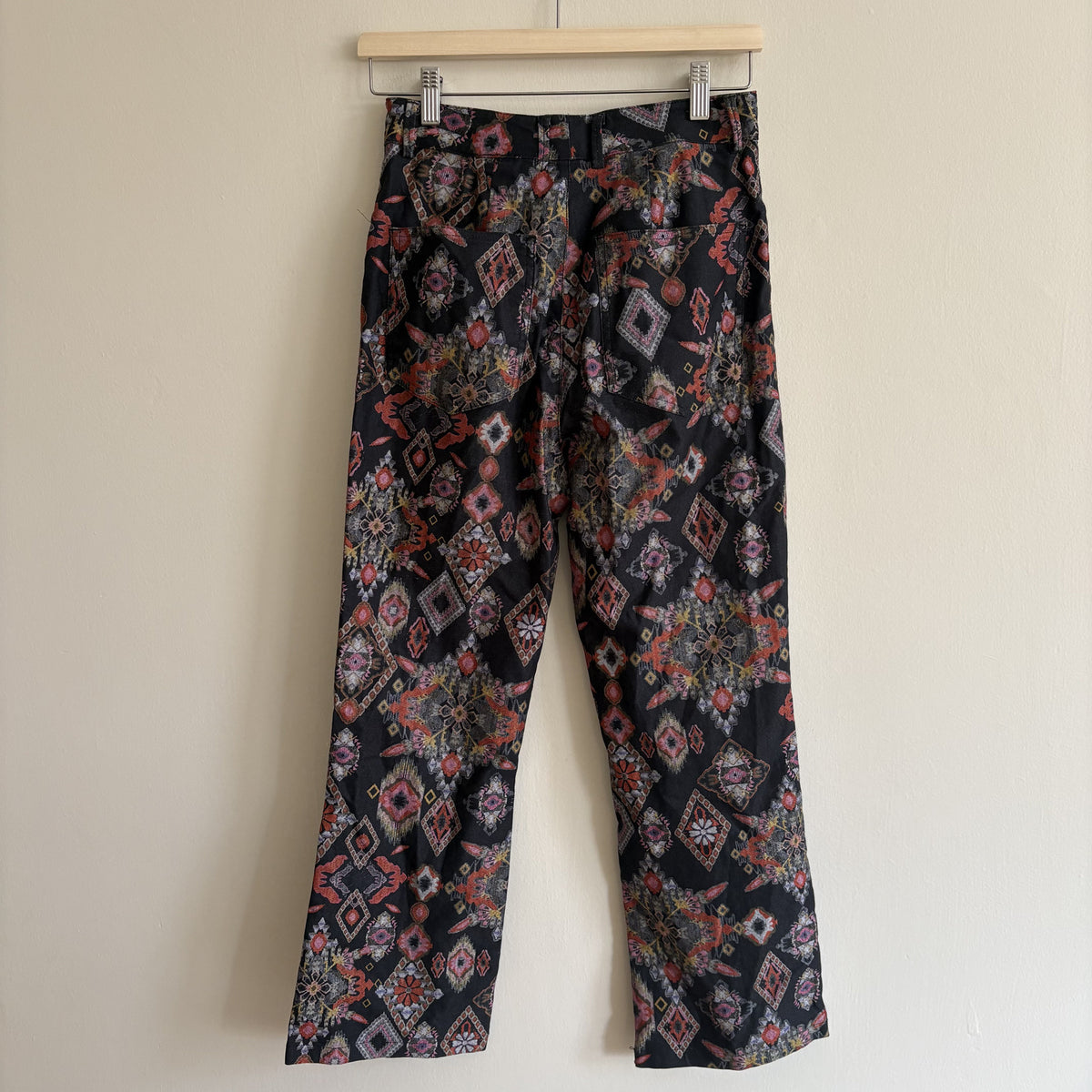 Vintage Zara Printed Trousers, Black Multi, XS, Whimsigoth, Boho, Folk, 90s