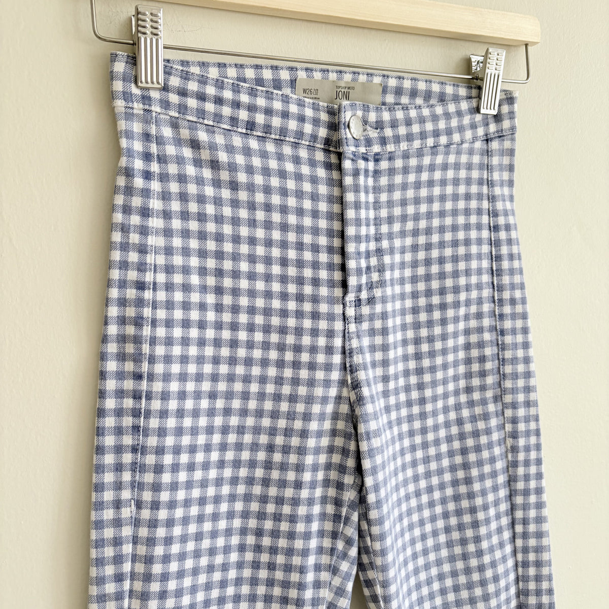Topshop Moto Joni High Waisted Gingham Jeans, W26 L32, Y2K, Twee, Picniccore