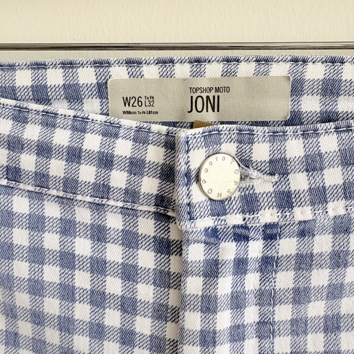 Topshop Moto Joni High Waisted Gingham Jeans, W26 L32, Y2K, Twee, Picniccore