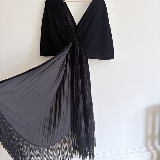 Anthropologie | Black Velvet Fringe Duster | Gothic Boho Dark Romantic| One Size
