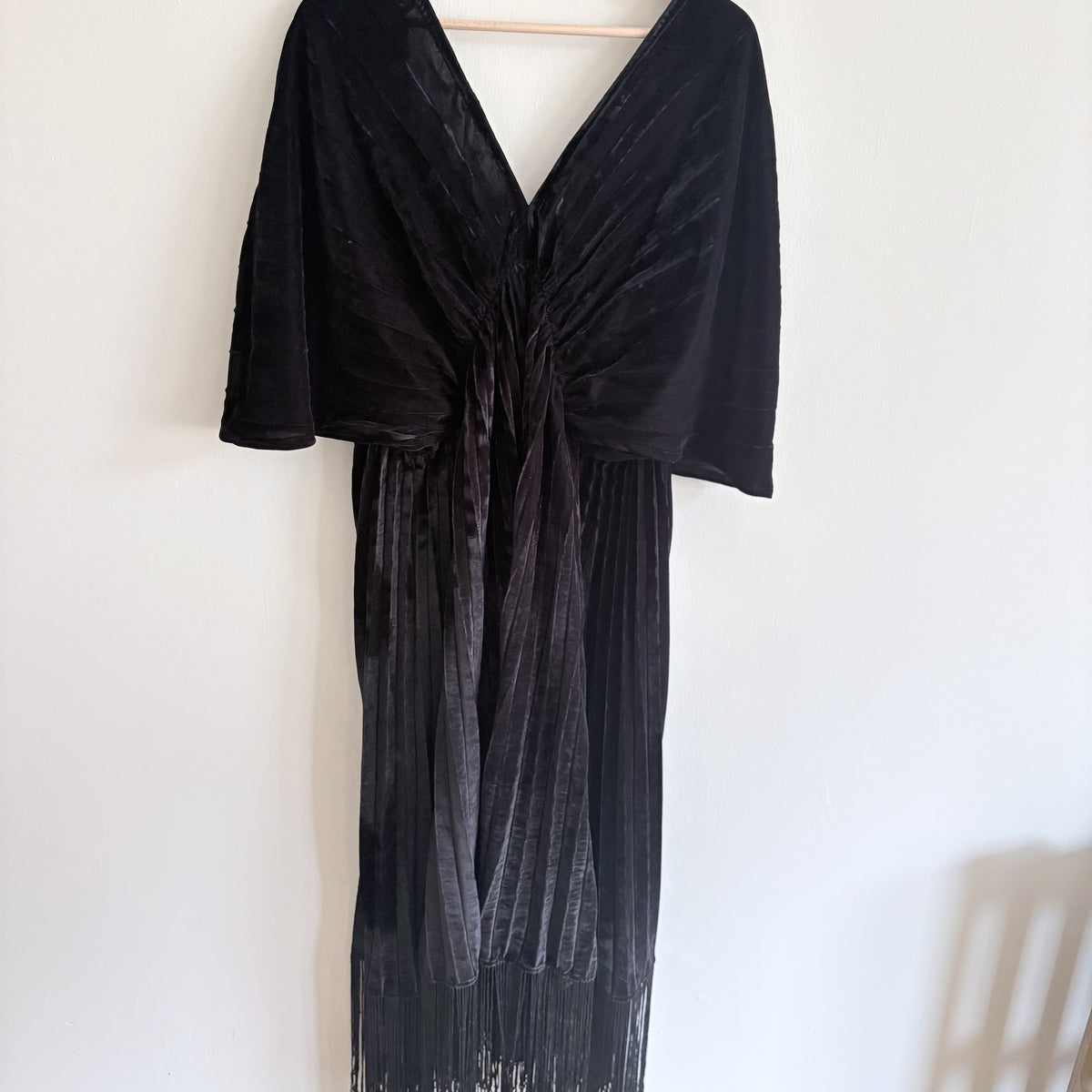 Anthropologie | Black Velvet Fringe Duster | Gothic Boho Dark Romantic| One Size