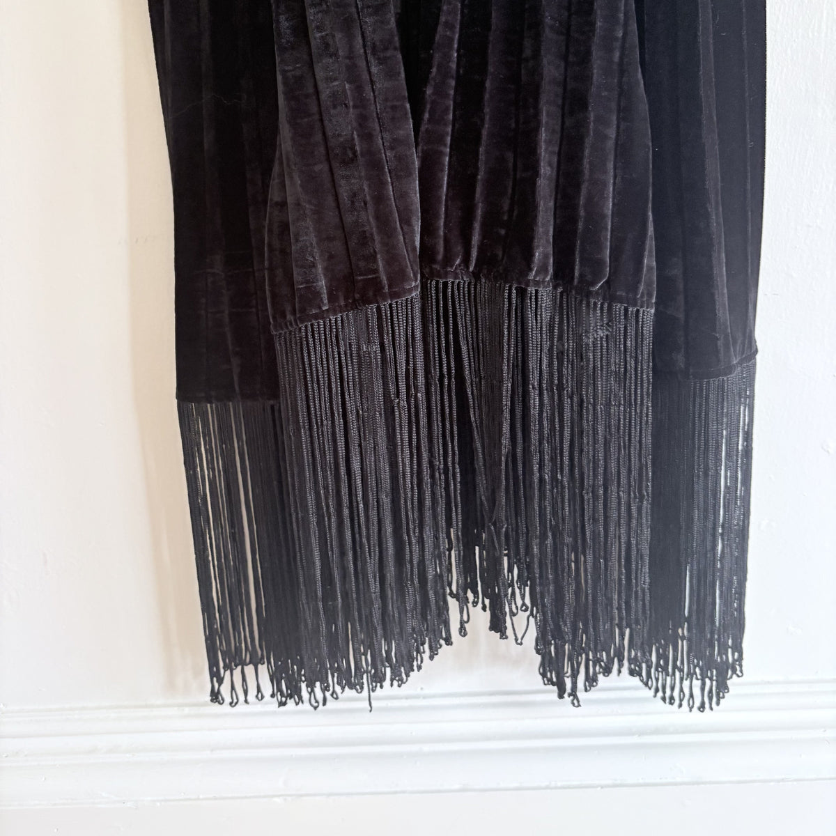 Anthropologie | Black Velvet Fringe Duster | Gothic Boho Dark Romantic| One Size