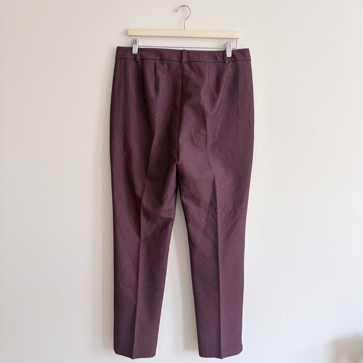 M&S Collection | Burgundy Navy Tailored Trousers | Geometric | UK 14 Long