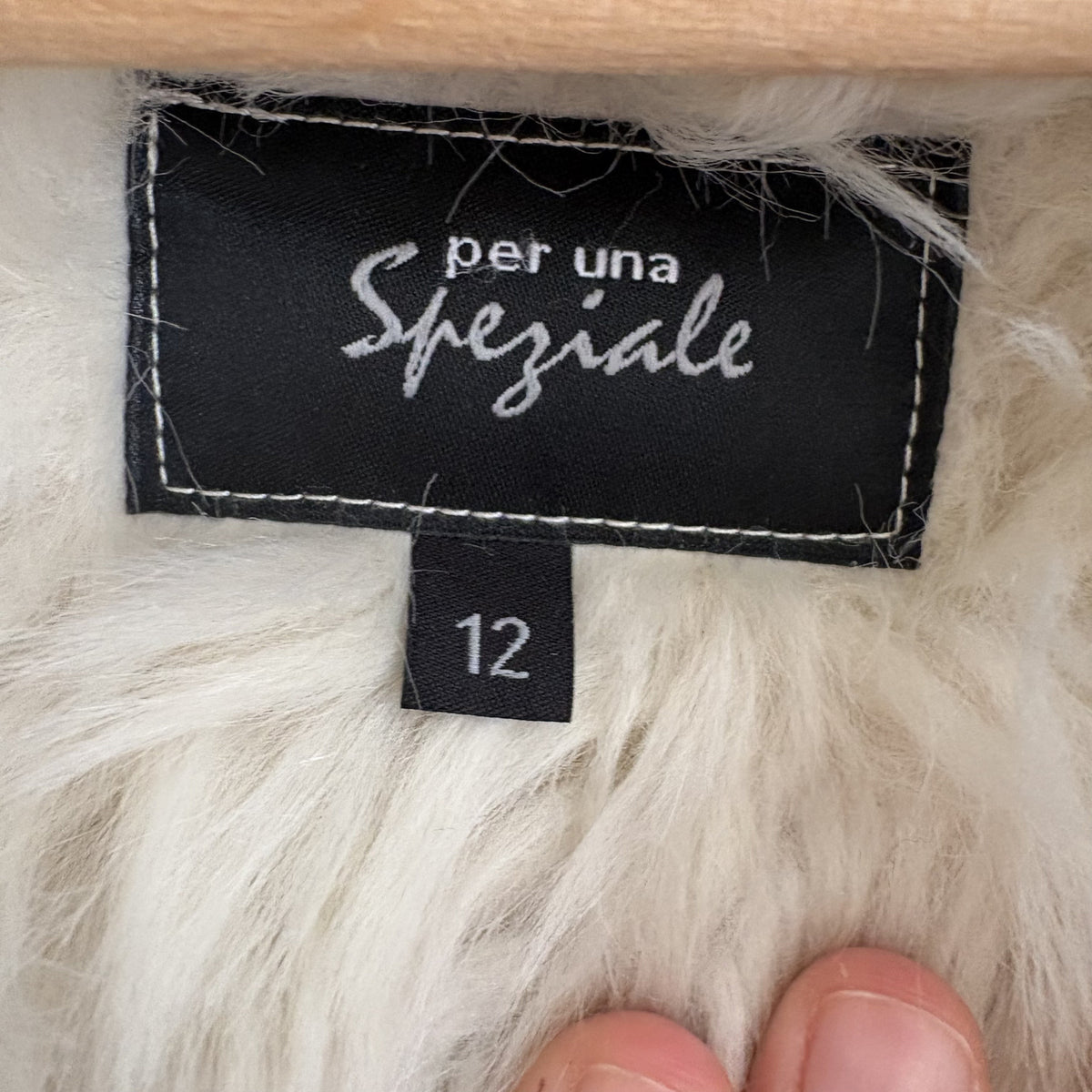Y2K Vintage M&S Per Una Speciale | Faux Shearling Coat | Beige Ruffle | UK 12