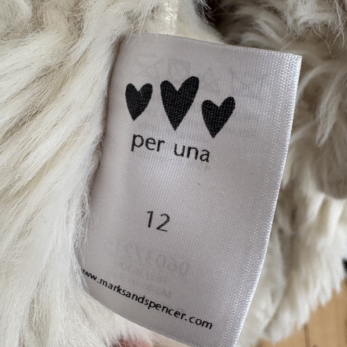 Y2K Vintage M&S Per Una Speciale | Faux Shearling Coat | Beige Ruffle | UK 12