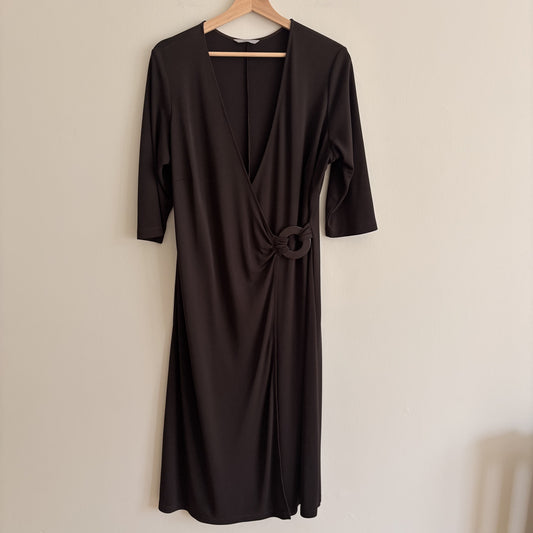 Marks & Spencer | Brown Ring Detail Wrap Midi Dress | Y2K 2001 | Vintage