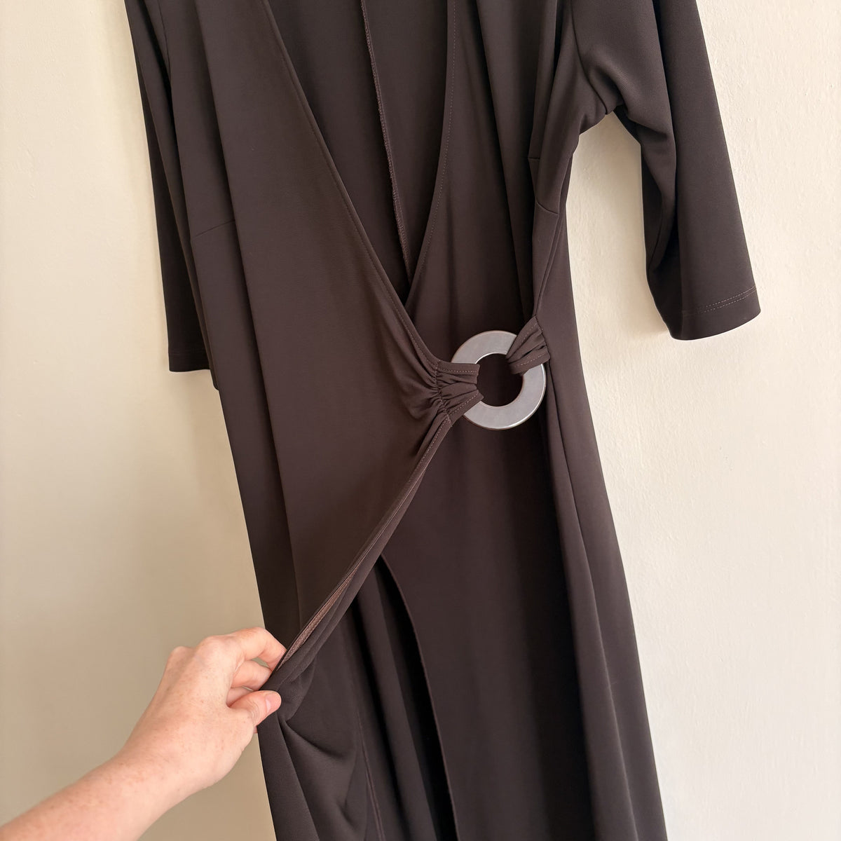 Marks & Spencer | Brown Ring Detail Wrap Midi Dress | Y2K 2001 | Vintage