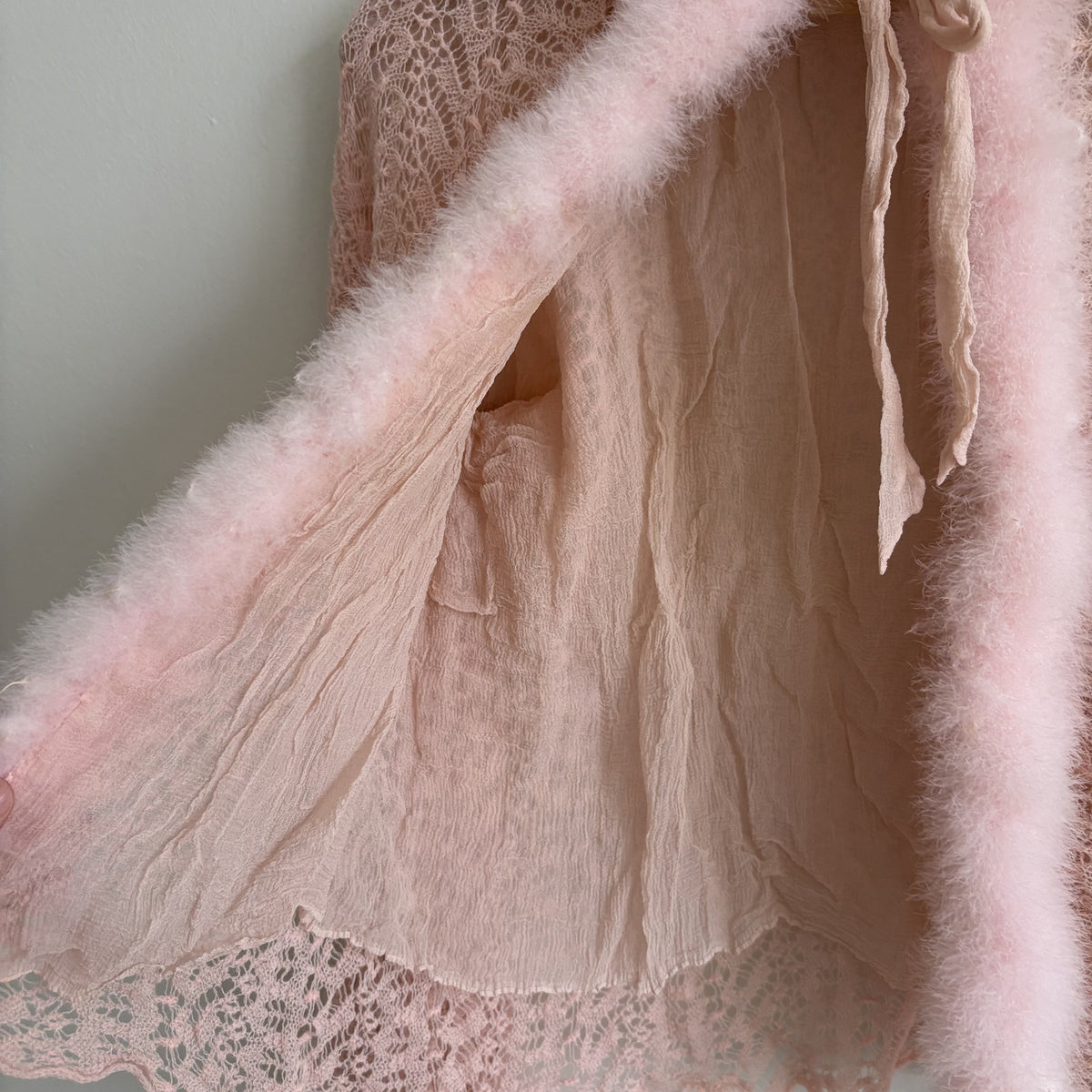 Vintage | Pink Lace Bed Jacket | Feather Trim | 1970s Boudoir | S/M