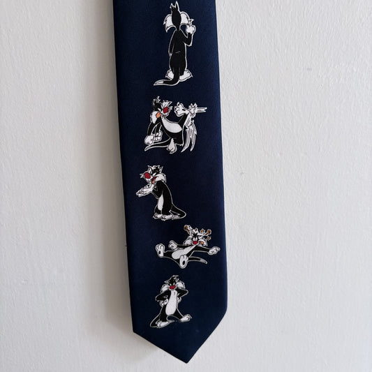 Looney Tunes | Sylvester Tie | Navy Cartoon Novelty | 1997 Vintage