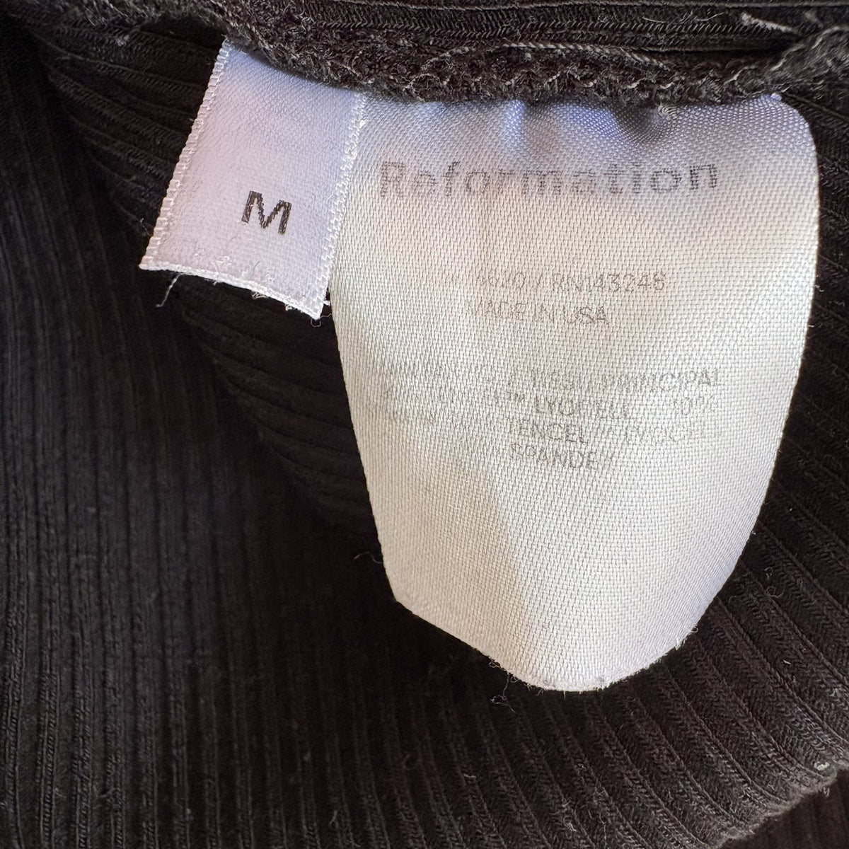 Reformation Jeans | Black Ribbed Bodysuit | Square Neck Minimalist | M