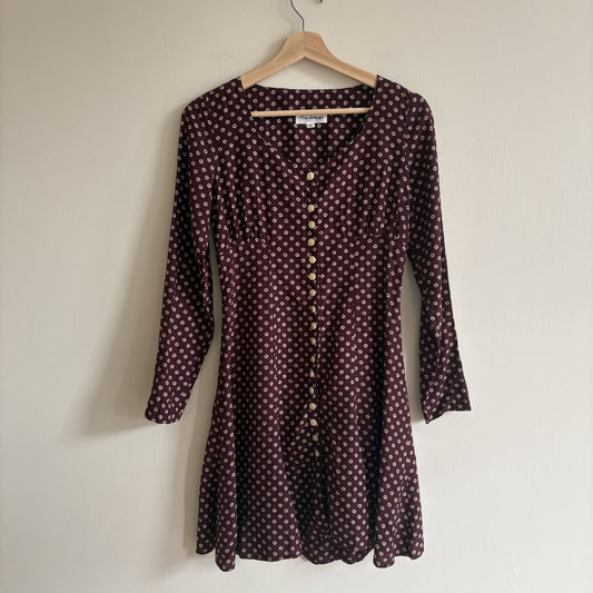 Miss Selfridge | Vintage 1990s Floral Tea Dress | Burgundy | UK 10