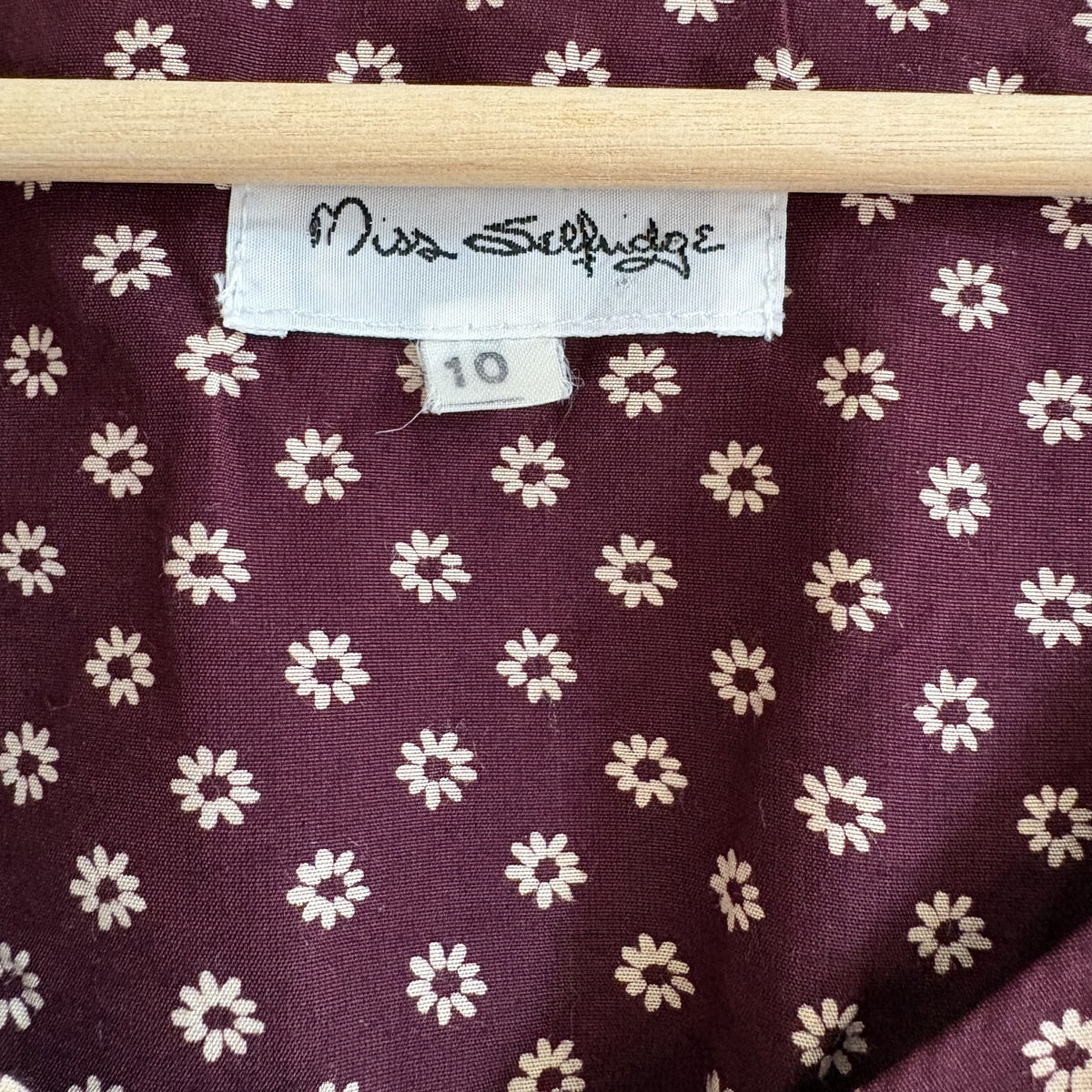 Miss Selfridge | Vintage 1990s Floral Tea Dress | Burgundy | UK 10