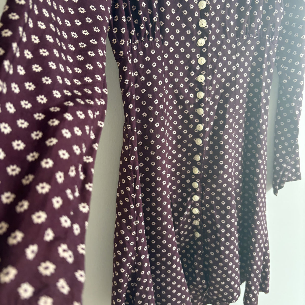Miss Selfridge | Vintage 1990s Floral Tea Dress | Burgundy | UK 10
