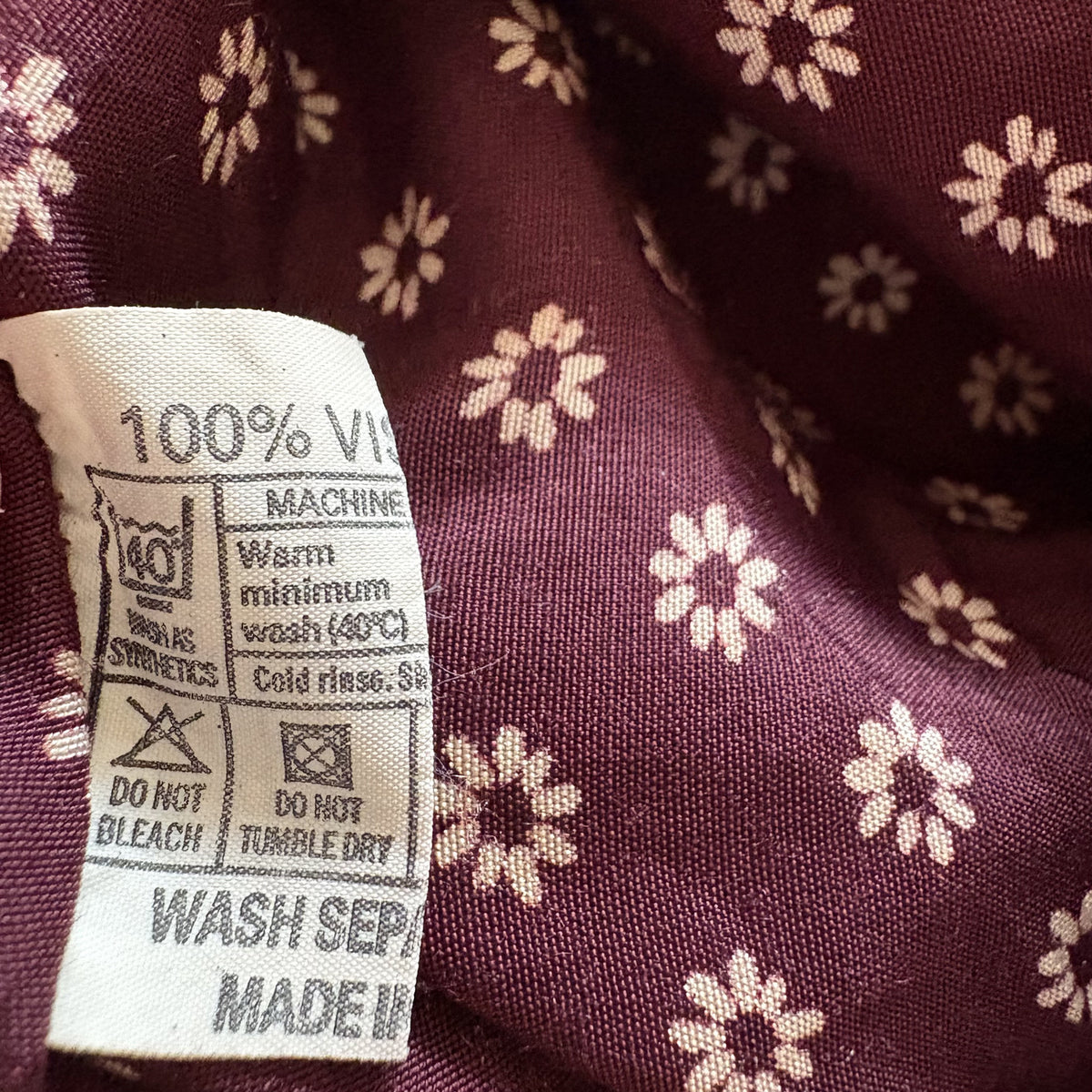 Miss Selfridge | Vintage 1990s Floral Tea Dress | Burgundy | UK 10
