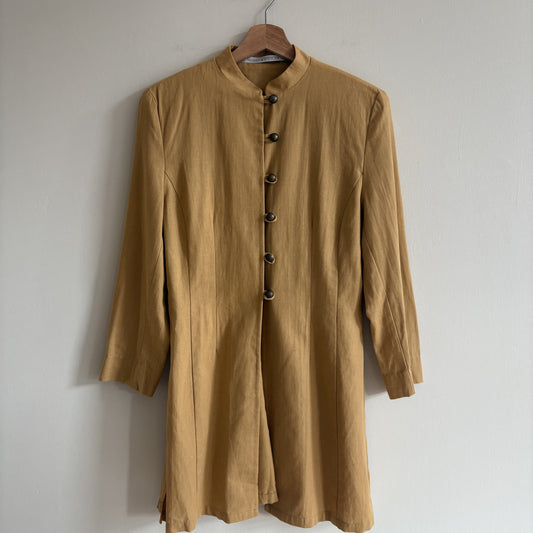 Marks & Spencer | Linen Longline Jacket | Mustard | Y2K 2000s | UK 14