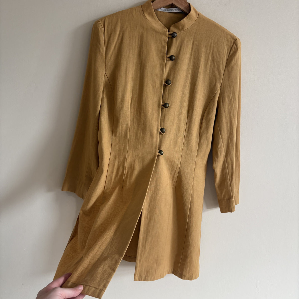 Marks & Spencer | Linen Longline Jacket | Mustard | Y2K 2000s | UK 14
