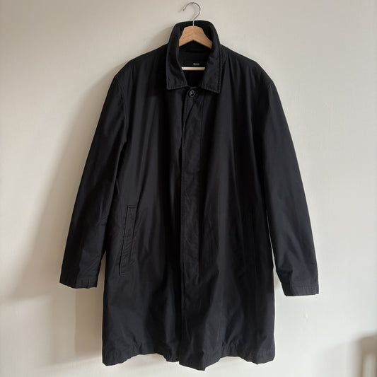 Hugo Boss | Black Long Car Coat Mac | Wool Lined | Minimalist Menswear 42R M/L