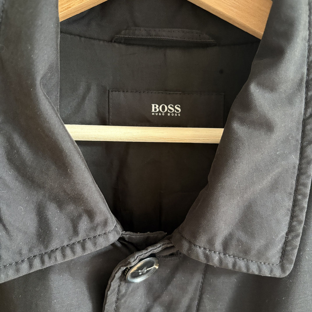 Hugo Boss | Black Long Car Coat Mac | Wool Lined | Minimalist Menswear 42R M/L
