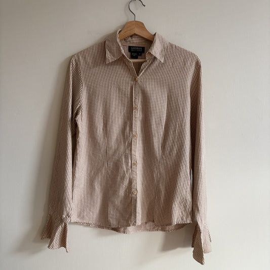 Lauren Ralph Lauren | Check Ruffle Cuff Shirt | Light Academia 90s Preppy | M