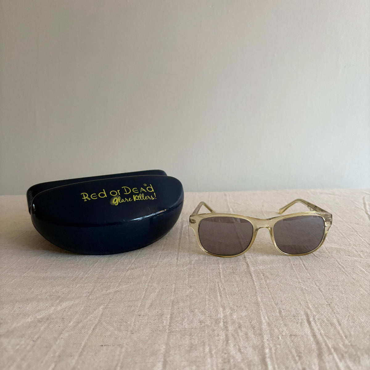 Red or Dead Vintage Y2K Sunglasses – Clear Yellow Frame – Original Case